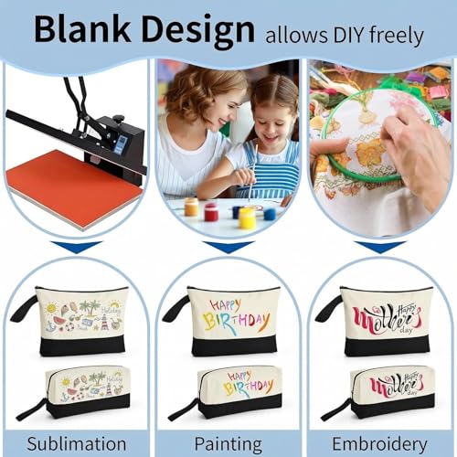 20Pcs Canvas Makeup Bag with Bottom, 12oz Cotton Cosmetic Bag Set Bulk Multi-Purpose DIY Heat Transfer Makeup Bag w/Black Zipper for Bridesmaid Makeup Bag Travel Toiletry Pouch Storage, Easter Craft
