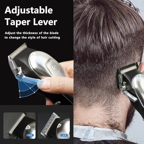 Professional Hair Clippers for Men, Cordless Rechargeable Hair Clipper with LCD Display, Household Trimmer Set for Haircut & Grooming(Silver-White)
