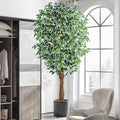 7ft Large Artificial Ficus Tree with Curved Trunk - Indoor Faux Plant, Green, Variation of THIS listing