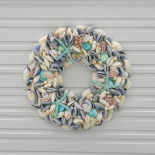 Nautical Seashell Wreath 18-Inch Blue Coastal Beach Home Decor