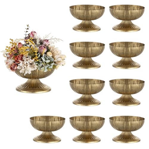 NUPTIO 5.4-inch Gold Compote Vase Set of 10 - Rustic Centerpieces for Weddings & Home Decor