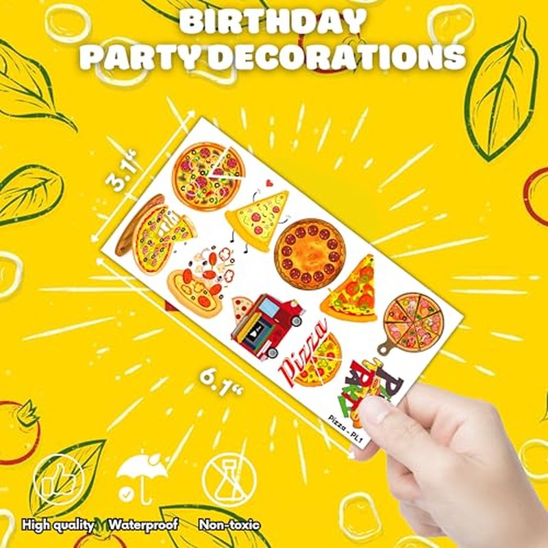 102 PCS Pizza Temporary Tattoos Themed Birthday Party Decorations Favors Supplies D?cor Cute Pie Slice Fast Food Tattoo Stickers Gifts For Boys Girls Class Prizes Rewards Cartoon Carnival