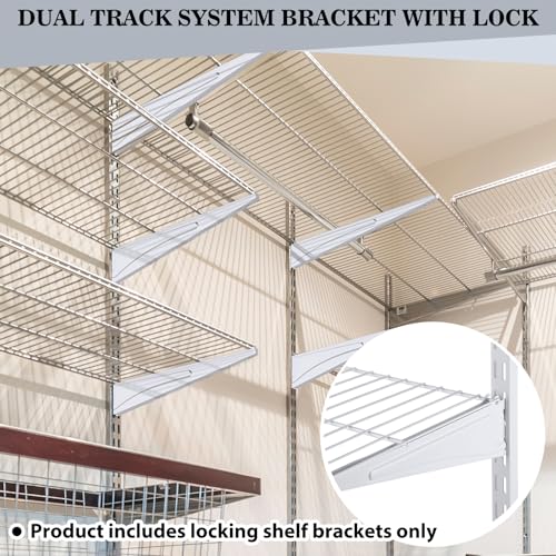 Wonderjune 20 Pcs White Adjustable Locking Shelf Brackets 16 Inch Heavy Duty Wire Shelving
