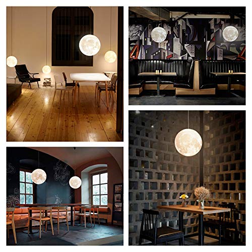 MQ 10 Inch Moon Pendant Lamp with Remote Control, Adjustable Brightness, 3D Surface for Home & Business - Includes 12W E26 LED Bulb