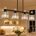 32-Inch Crystal Kitchen Island Pendant Light - Black 4-Light Variation