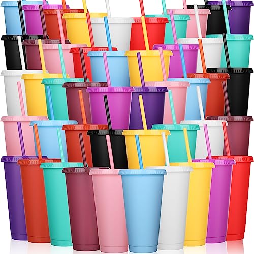 Honeydak 100 Pack Classic Color Plastic Cups with Lids and Straws - 24-27 oz