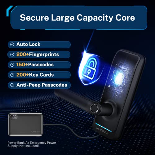 Kucacci Smart Keyless Door Lock with Handle - Black - Fingerprint Keypad App Control