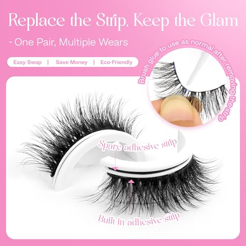 CALAILIS Self Adhesive Eyelashes Natural Look Wispy Press On Lashes No Glue Need Eyelashes 5 Pairs Reusable Cat Eye Self-adhesive False Lashes (C122)