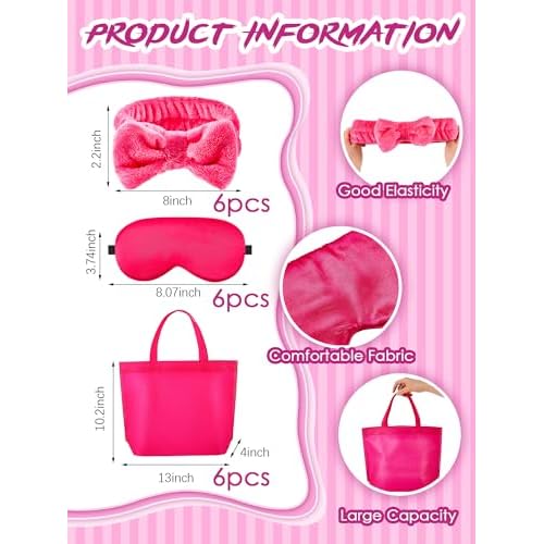 Sintuff 24 Pcs Sleepover Party Supplies for Girls 6 Spa Robes for Girls Slumber Party 6 Tote Bags 6 Headbands 6 Spa Masks