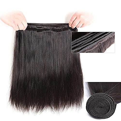 Rebasar 8 Inch Human Hair Straight Bundles - 3 Pack, Natural Black, Quick Weave