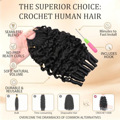 HC Burmese Curly Crochet Human Hair Bundles 16 Inch Natural Black Reusable Feather Crochet Hair for Black Women