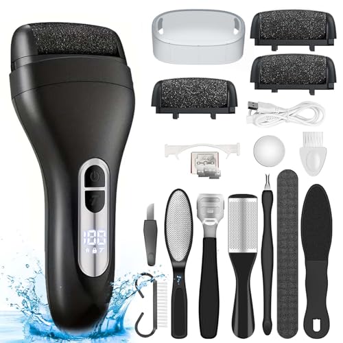 Electric Callus Remover for Feet - with Larger Grinding Head, Portable Pedicure Kit Foot File Callus Remover, Rechargeable Waterproof Foot File for Foot Care Deadskin Remover LCD Display-Black