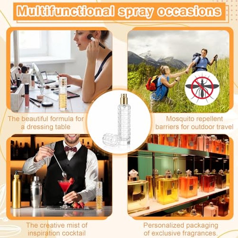 6 Pack Cocktail Atomizer Spray Bottles 1oz / 30ml with Funnels, Refillable Glass Absinthe and Perfume Atomizing for Bitters Vermouth, Fine Mist Travel Sprayer for Bar Kitchen(Gold)