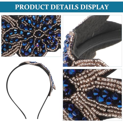 Women's Retro 1920s Flapper Headband with Leaf Design and Rhinestones - Blue Variation