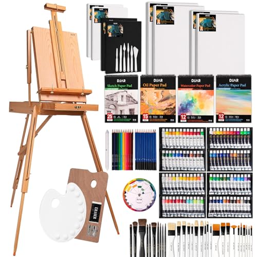 Wooden French Easel Art Painting Kit with 96 Paints & 30 Brushes - Complete Set for Artists