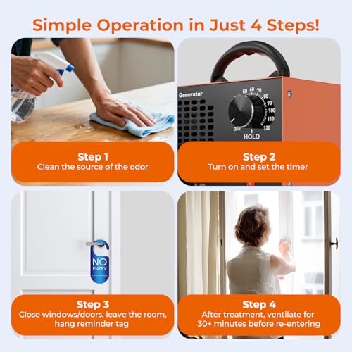 Orange Ozone Generator 160,000mg/h with Temp & Humidity Display - Large Space Air Purifier & Odor Remover
