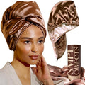 Satin Hair Wrap Towel for Curly Hair - Double Layer Turban with Bamboo Inner - Bronze