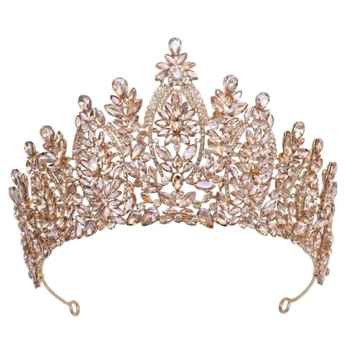 Champagne Pageant Crown for Women - Royal Queen Headpiece for Prom & Wedding - 4 Inch Tall