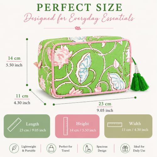 Large Capacity Travel Makeup Bag - Floral Lime & Pink Cosmetic Organizer