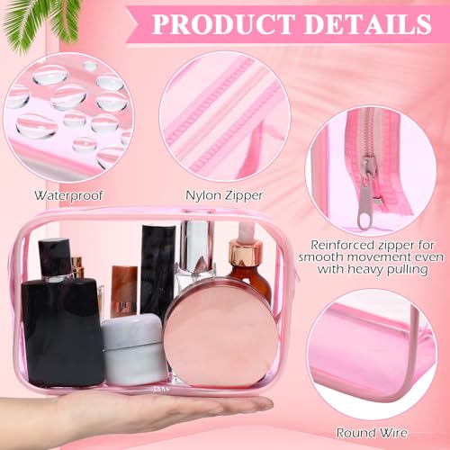 Weewooday 12 Pcs Clear PVC Cosmetic Bags - Medium Light Pink Makeup & Travel Organizer
