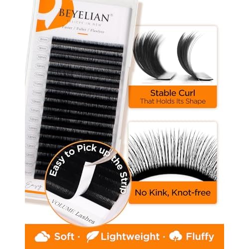 BEYELIAN Easy Fan Volume Lash Extensions 0.05 0.07 C D Curl 8-15mm Mixed & Single Length Tray Rapid Blooming Volume Lashes Self Fanning Lash Extension Supplies (0.05 D Curl)