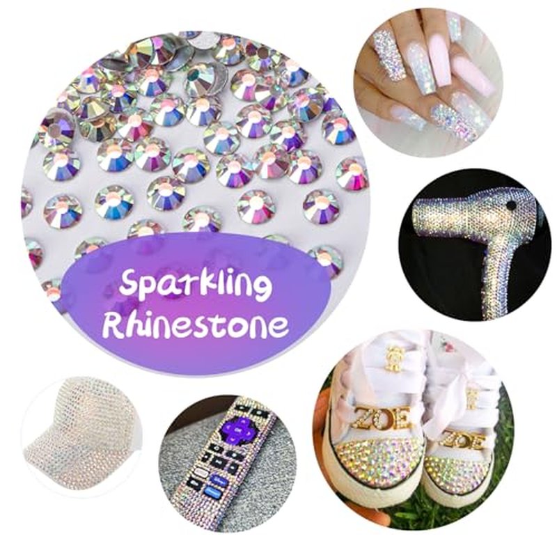 10000PCS Crystal AB Rhinestones Bulk, Flat Back Crystal Glass Stone Round Gems,SS20, 4.6-4.8mm