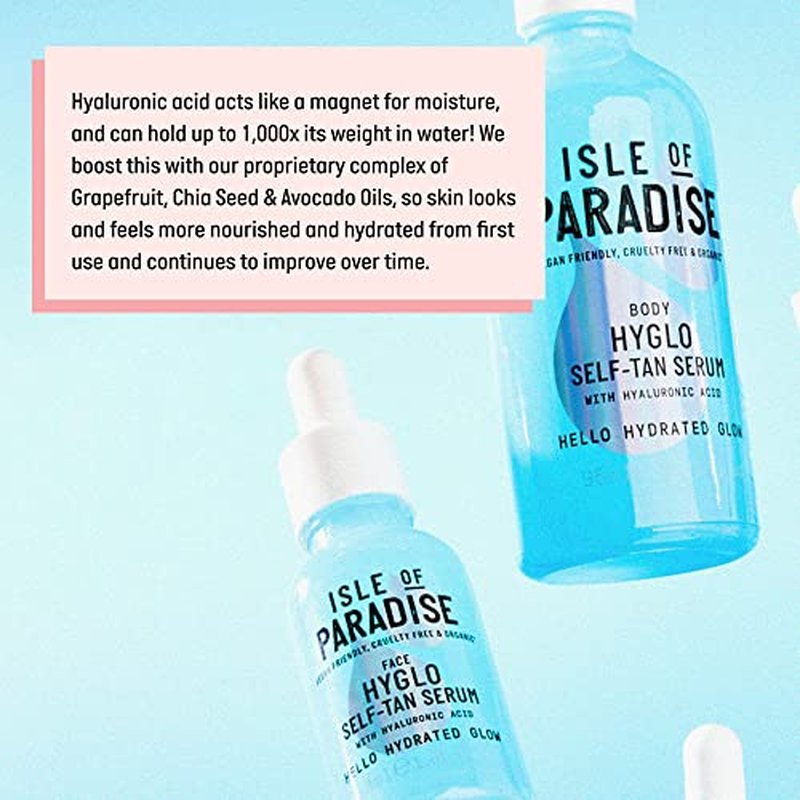 Isle of Paradise Hyglo Self-Tan Serum, Hyaluronic Acid Face Tanning Formula, Hydrating Skincare Ingredients, Enhance Radiance, Vegan Gradual Tan Serum, 1.01 fl. Oz