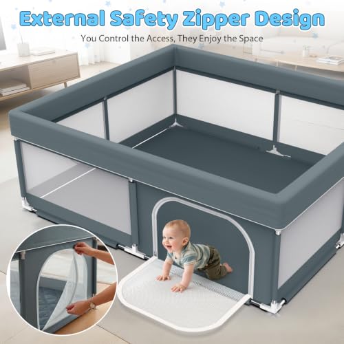 Large Baby Playpen 79x71 Inches Indoor & Outdoor Toddler Play Yard - Grey