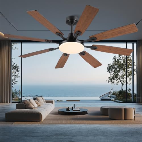 JSAITEE 60-Inch Brown Ceiling Fan with Light & Remote - Modern Low Profile
