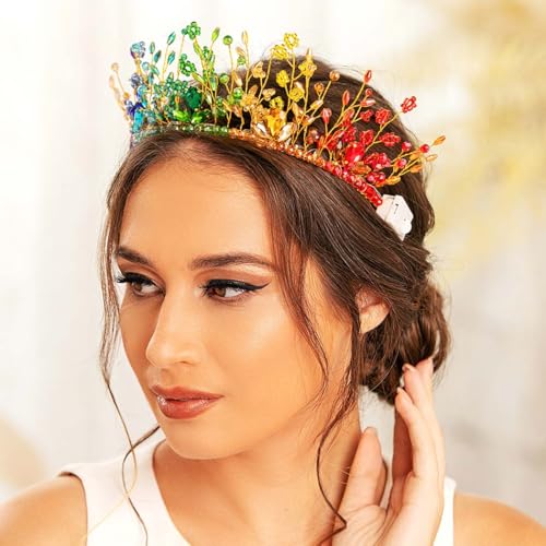 Woeoe Light Up Crystal Headband Colorful Beads Crown Carnival Headpiece with Combs Festival Prom for Women