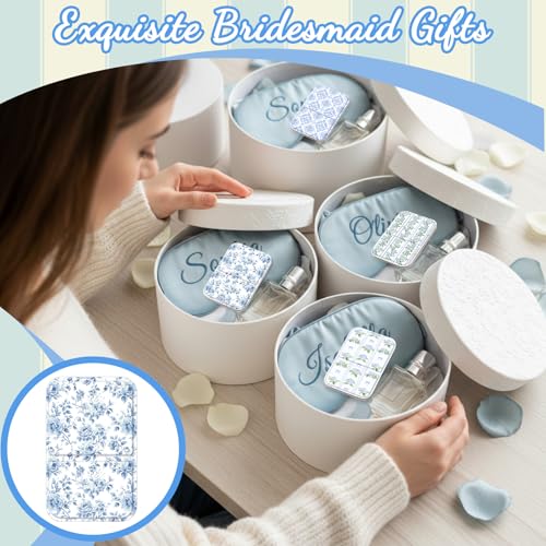 Mini Pocket Mirror Set - 12 Blue Rose Compact Mirrors for Women, Stylish Gift