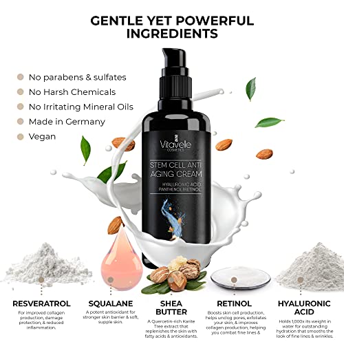 VITAVELLE Stem Cell Face Cream with Resveratrol & Squalane - Anti-Aging Moisturizer, Hydrating & Firming, 50ml