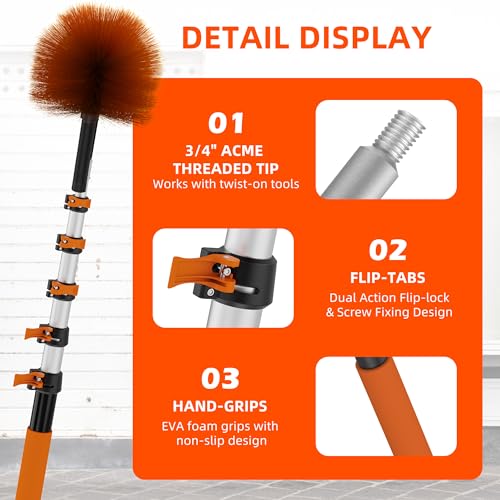 30 FT Reach Cobweb Duster with 5-24FT Telescoping Pole, Reusable & Washable Home Cleaning Tool
