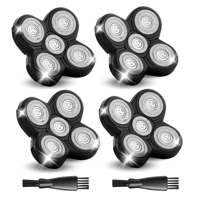 4 Pack Shaver Replacement Blades Compatible with Freedom Head Electric Razor Shaving, 5 Blades Shaver Replacement Heads for Head Shavers for Bald Men, Replacement Blades for Head Shaver Kit, 2 Brush