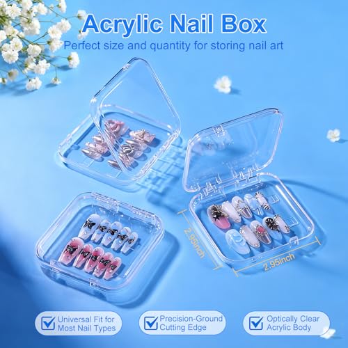 Clear 64 Pcs Acrylic Nail Storage Boxes with Double-Sided Tape - Raisetip
