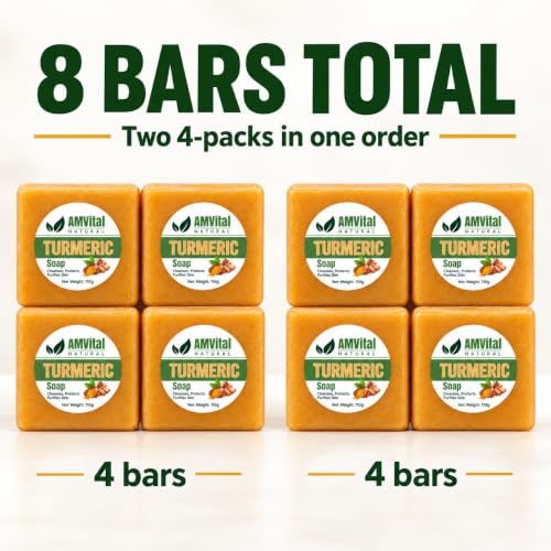 Turmeric Soap Bar 8 Pack for Face & Body - 3.87 Ounce Each, AMVital