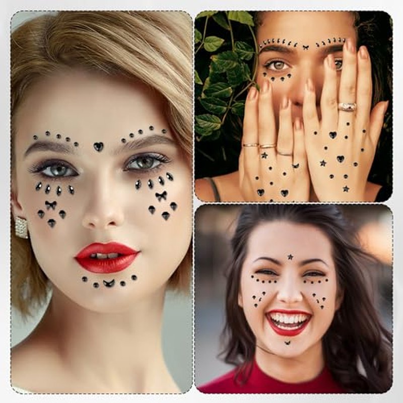 9 Sheets Face Gemstone Stickers, Self Adhesive Rhinestones Face Diamonds Jewels Gems Stick on Rhinestone Embellishment Stickers for Makeup Party Festival
