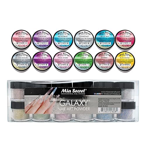 Galaxy Nail Art Powder Collection - 12 Vibrant Colors for Gel, Acrylic & Polish