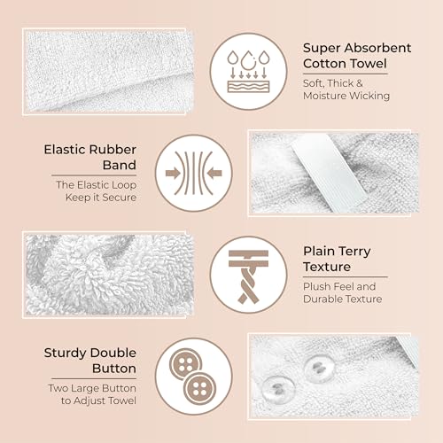 Cotton Hair Towel Wrap for Women & Kids - Pack of 3 - White Pink Lilac