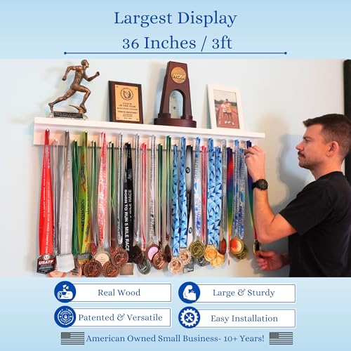 White 3ft Medal Display Rack Wall Mount for Medals & Trophies - Holds 80+ Medals