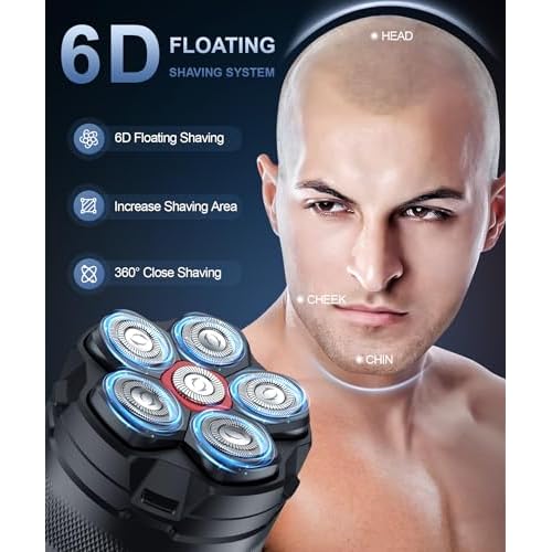 Head Shavers for Bald Men, 10000 RPM High-Speed 6D Magnetic Razor, IPX8 Waterproof Wet/Dry Shaving, Hypoallergenic Blades, LED Display & Storage Case, Deep Black