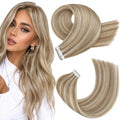 Tape-In Human Hair Extensions - Beige Blonde, 18 Inch, 20 Pieces - Light Brown Highlighted Platinum Blonde Variation