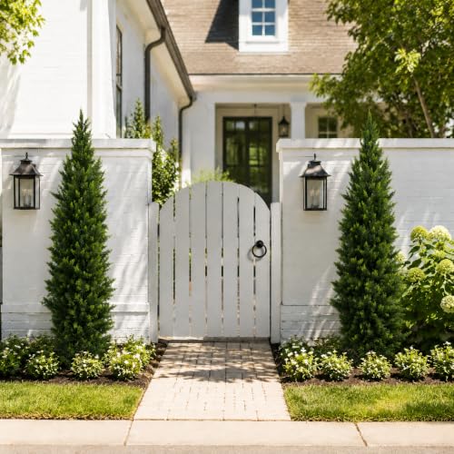 Artificial Cedar Topiary Trees 5ft Set of 2 - Outdoor Greenery with Ground Spikes
