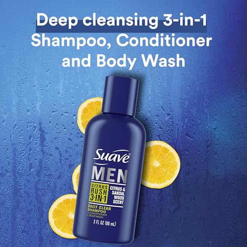 Suave Men Body Wash 3-in-1 Citrus Rush ? Travel-Size Shampoo, Conditioner & Soap All-in-One Formula with Keratin for Healthy Hair & Skin, 3 Oz Ea (Pack of 3)