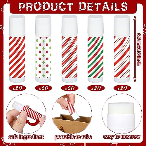 Christmas Lip Balm Set - 100 Pcs Candy Cane Stripes Holiday Moisturizers