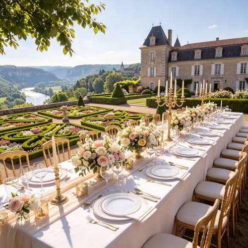 GATHER 700Pcs White & Gold Plastic Dinnerware Set for 100 Guests – Gold Trim