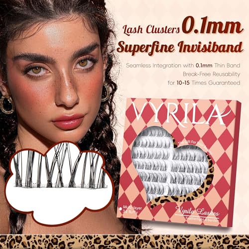 Lash Clusters 0.05mm PBT Fiber Eyelash Clusters, 0.1mm Superfine Invisiband D Curl Diy Lash Extension, 80pcs 8-16mm Individual Lashes Clusters Like Eyelash Extensions (Divine-D-8-16Mix)