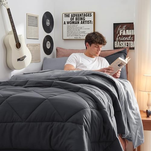 HEVUMYI 5-Piece Twin XL Comforter Set - Dark & Light Grey Bed in a Bag, 68x88 Inches