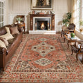 6' x 9' Washable Boho Area Rug with Non-Slip Backing - Terracotta/Tan