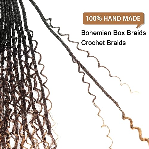 14 Inch Goddess Box Braids Crochet Hair with Curly Ends - Pack of 8, 1B-4-30